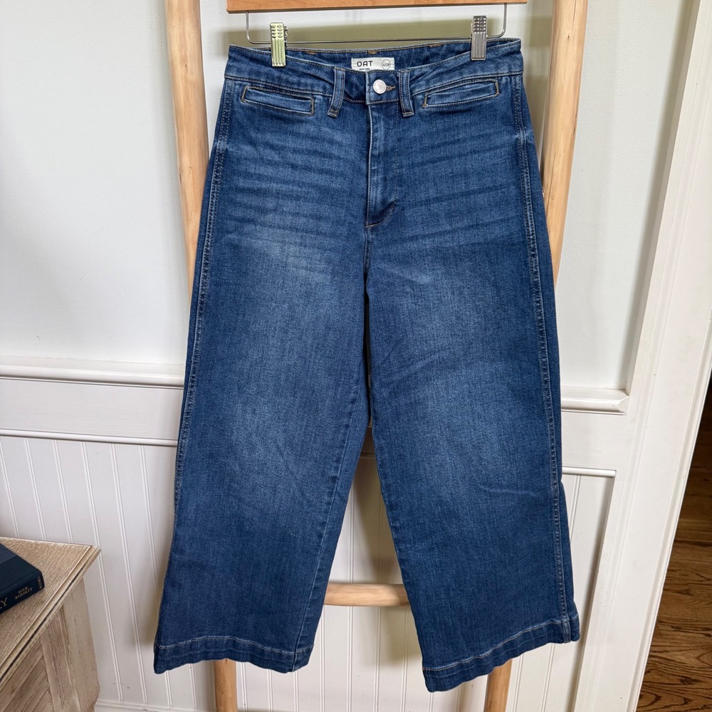 OAT New York Women Medium Wash High Rise Wide Leg Crop Jeans Size 6/28
